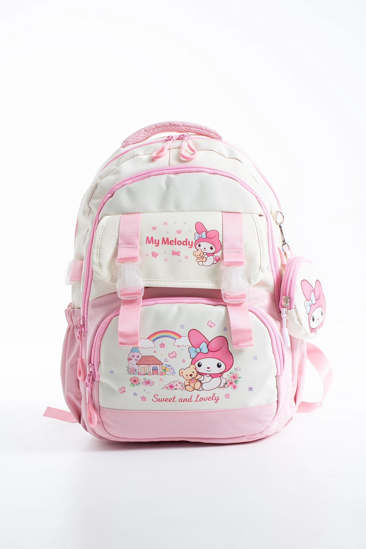 Kore Kawaii 4’lü Okul Çantası Seti Ortopedik Sırt Çantası - Twill Kumaş, Termal Beslenme Çantası, Kalemlik ve Cüzdan