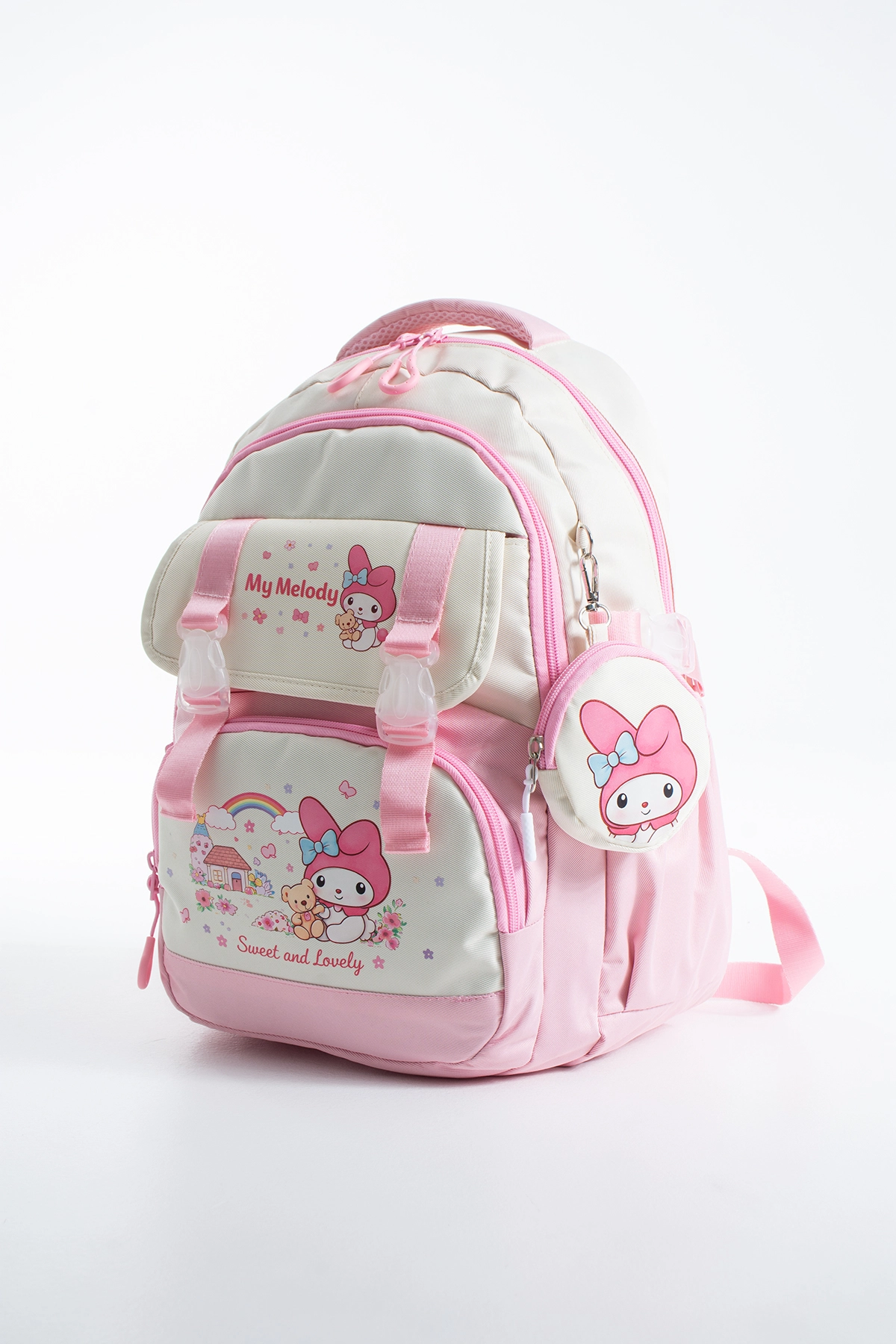 Kore Kawaii 4’lü Okul Çantası Seti Ortopedik Sırt Çantası - Twill Kumaş, Termal Beslenme Çantası, Kalemlik ve Cüzdan
