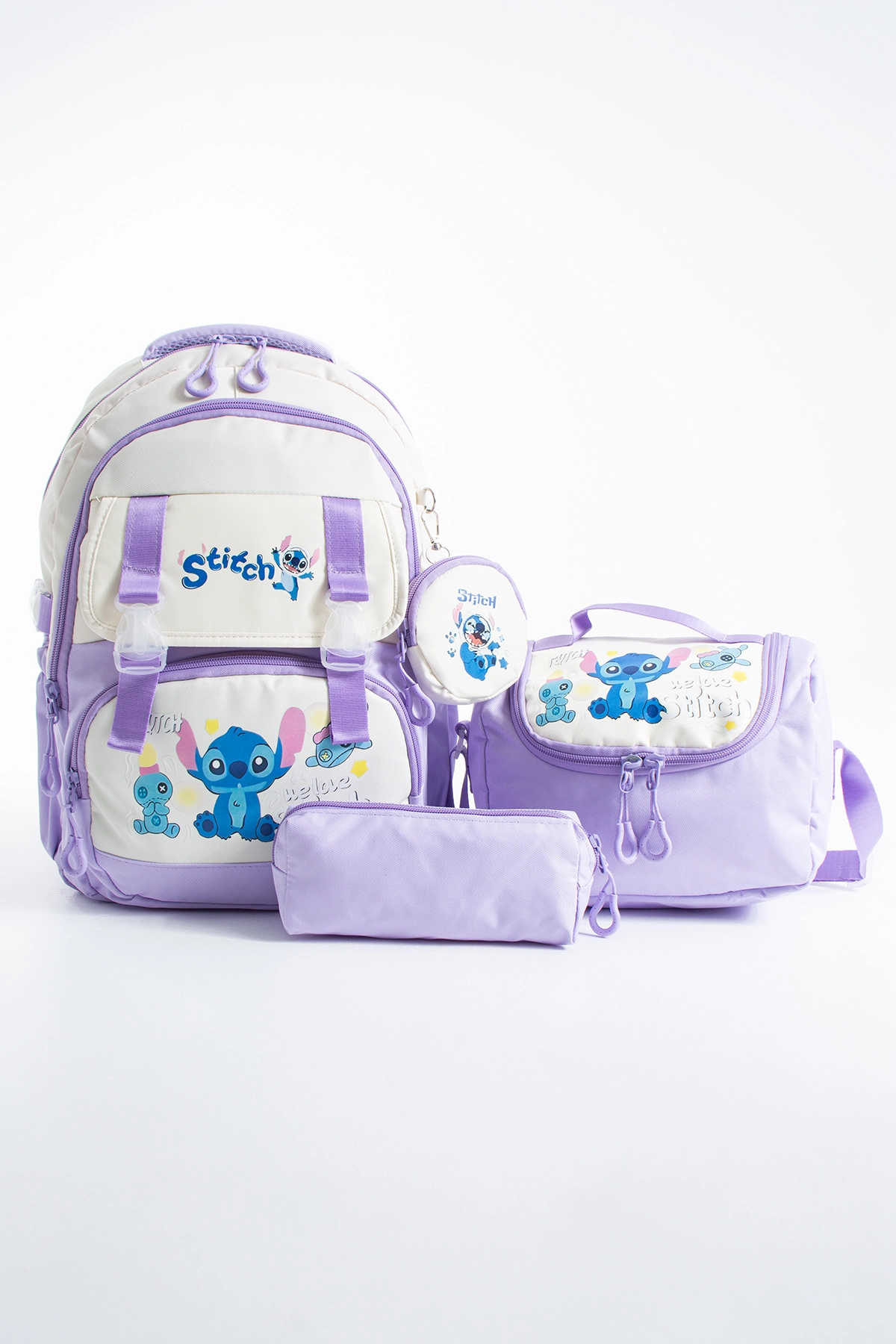 Kore Kawaii 4’lü Okul Çantası Seti Ortopedik Sırt Çantası - Twill Kumaş, Termal Beslenme Çantası, Kalemlik ve Cüzdan