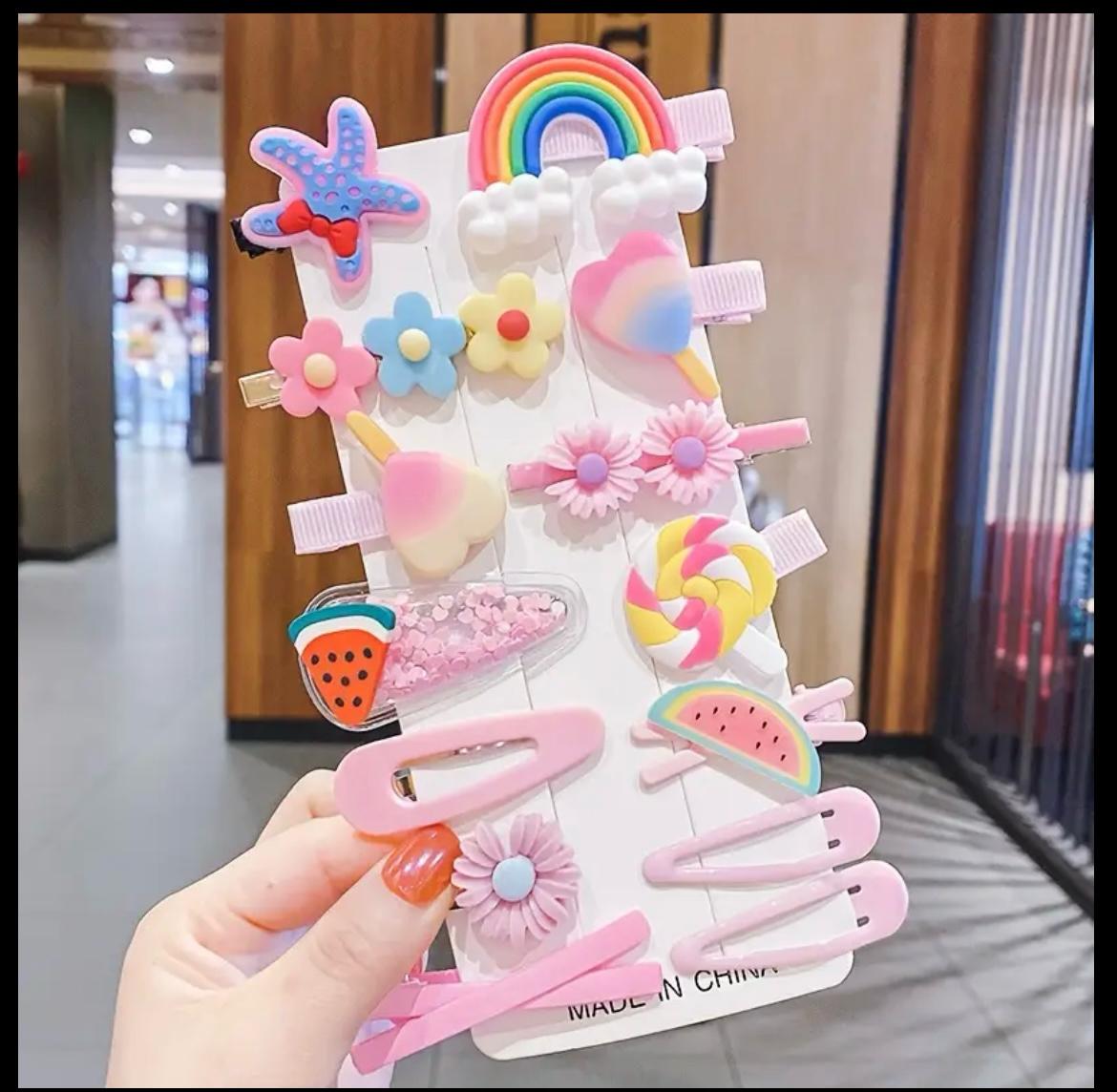 5’li Paket - 14’lü Temu Model Pembe Yıldız Çocuk Pens Toka Seti