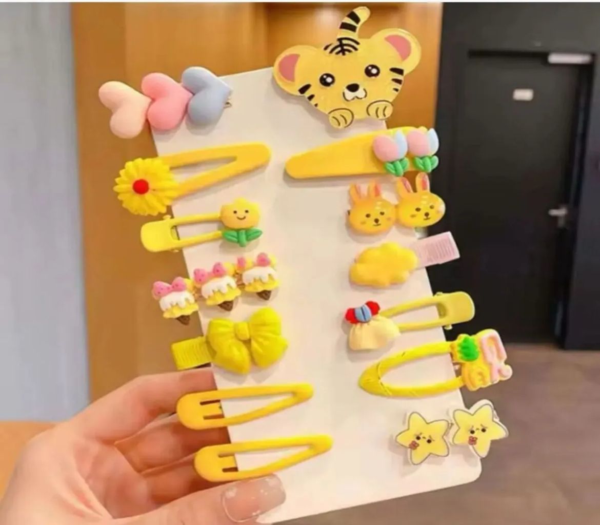 5’li Paket - 14’lü Temu Model Mini Sarı ASlanlı Çocuk Pens Toka Seti