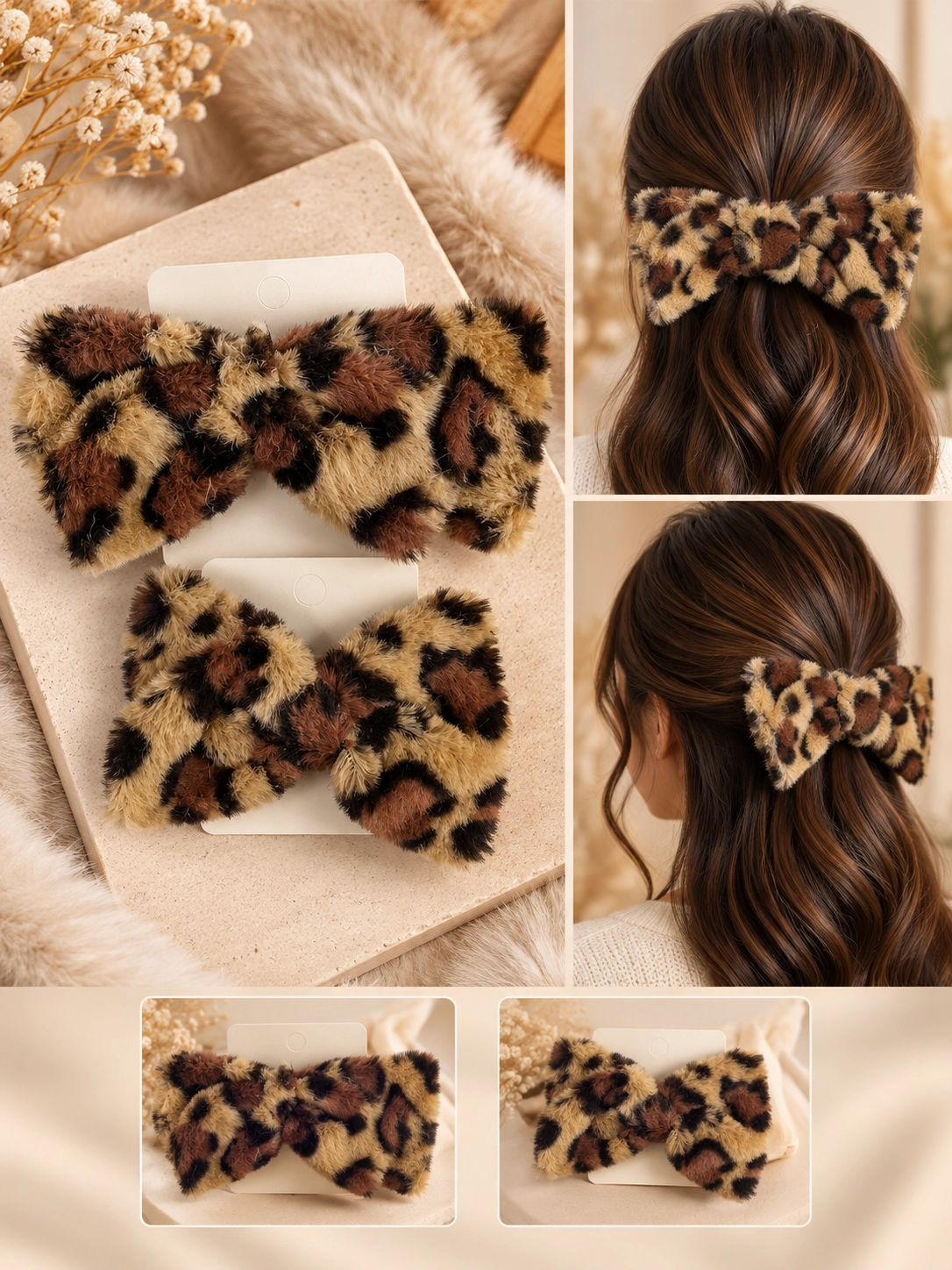 Peluş Leopar Desen Otomatik Pens Toka