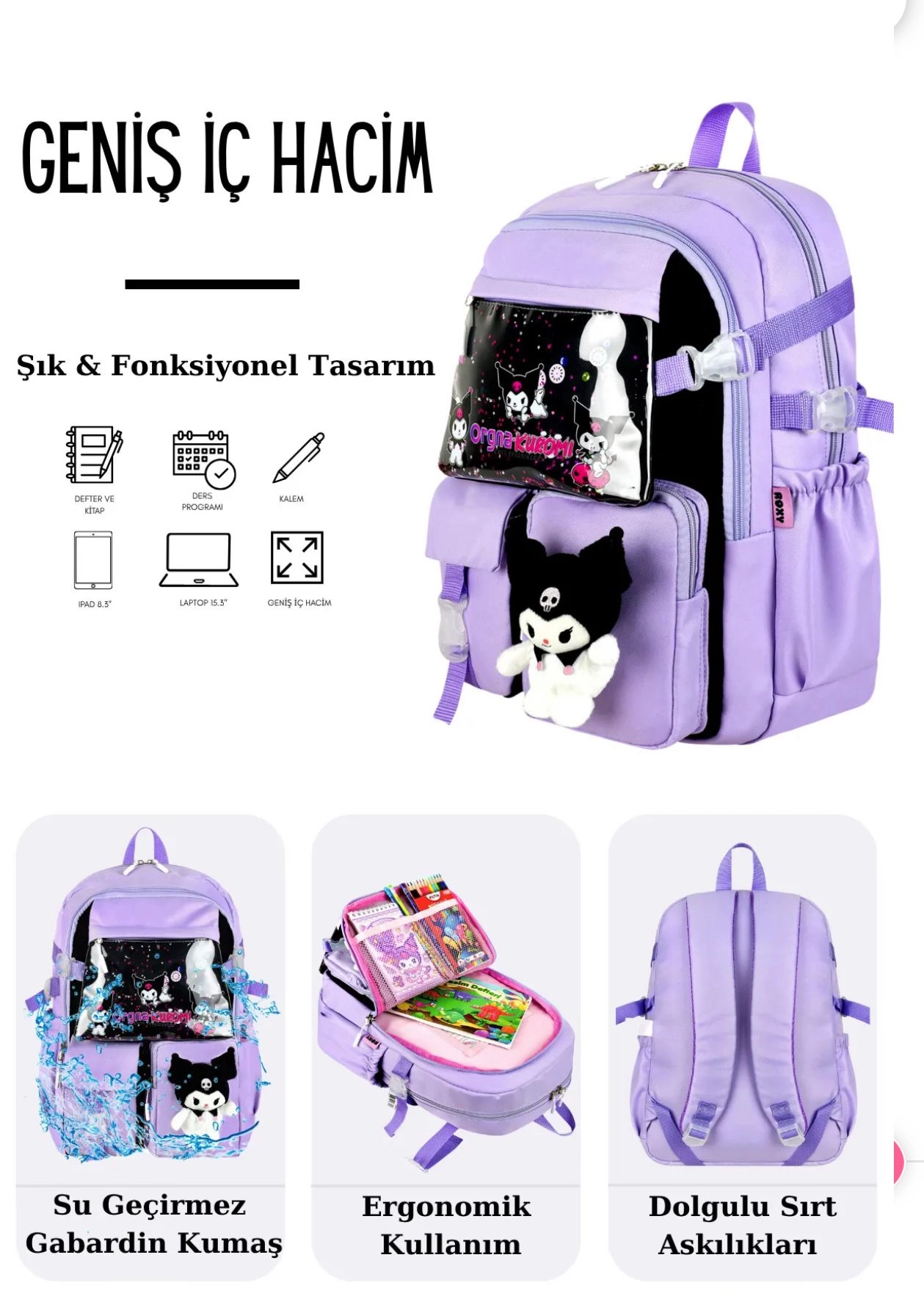 Kawaii Kore Tarzı Aksesuarlı Çok Bölmeli Kız Çocuk Okul Çantası