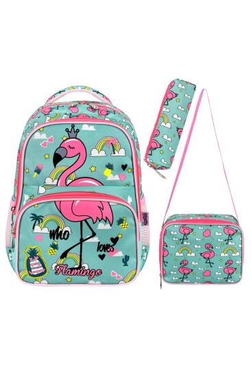 Lisanslı Flamingo 3’lü Set İlkokul Çantası, Termal Beslenme Çantası ve Kalem Kutusu Seti