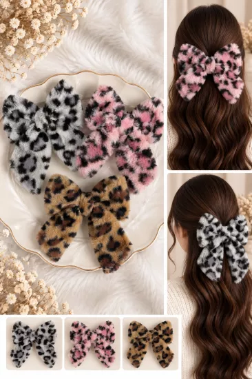 Peluş Leopar Renkli Otomatik Pens Toka
