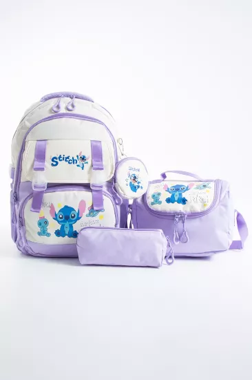 Kore Kawaii 4’lü Okul Çantası Seti Ortopedik Sırt Çantası - Twill Kumaş, Termal Beslenme Çantası, Kalemlik ve Cüzdan