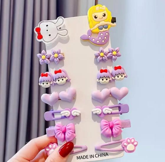 5’li Paket - 14’lü Temu Model Mor Denizkızı Çocuk Pens Toka Seti