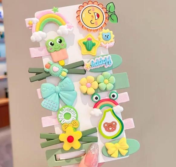 5’li Paket - 14’lü Temu Model Yeşil Güneşli Çocuk Pens Toka Seti