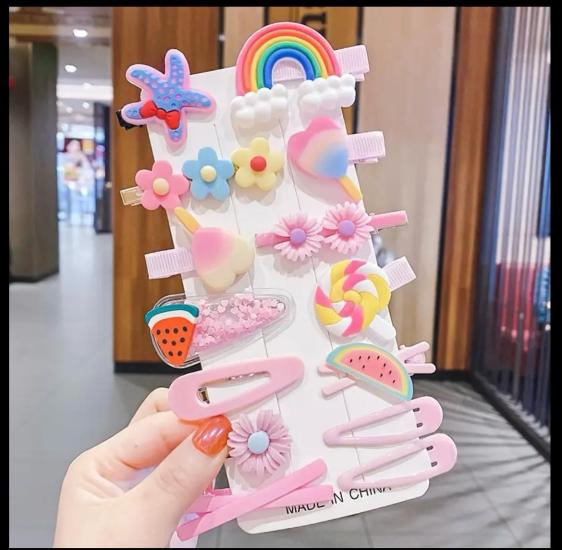 5’li Paket - 14’lü Temu Model Pembe Yıldız Çocuk Pens Toka Seti