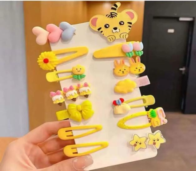 5’li Paket - 14’lü Temu Model Mini Sarı ASlanlı Çocuk Pens Toka Seti