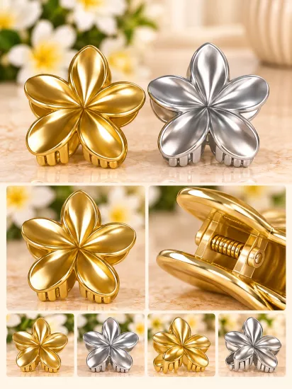 Çiçek Temalı Gold Gümüş Mandal Toka