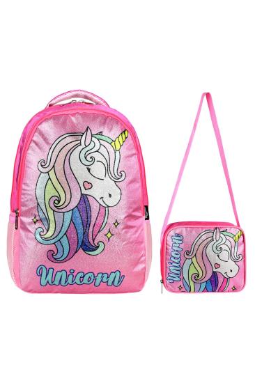 Simli Unicorn Ilkokul ve Beslenme Çantası Seti