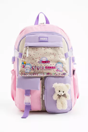 Kawaii Kore Tarzı Ayıcık Aksesuarlı Çok Bölmeli Kız Çocuk Okul Çantası Toptan