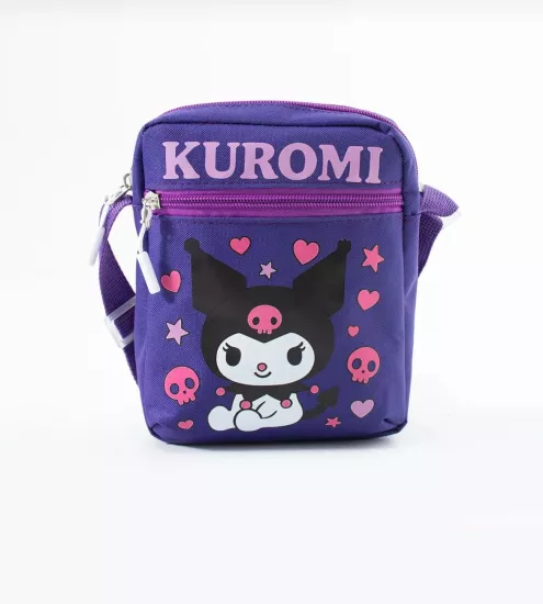  Kuromi Çocuk Omuz Çantası – 3 Bölmeli – Su Geçirmez Kumaş (21×16×6 cm)