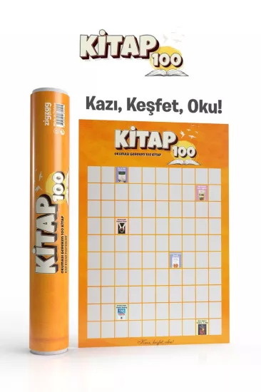 Kitap 100 Kazı Kazan Poster | Okuma Listesi Takip Posteri | Kitapseverlere Hediye- Stand Hediyeli
