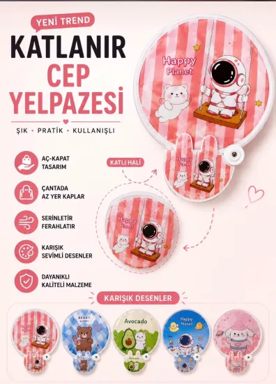 Katlanır Kore Yelpaze (Plastik Tutma Stantlı)