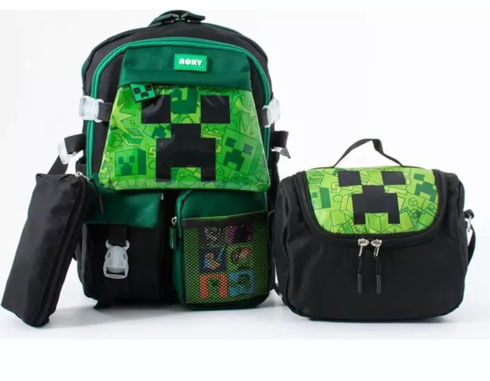 Minecraft Kore Kawaii Okul Çantası Seti – Sırt Çantası + Beslenme Çantası + Kalemlik