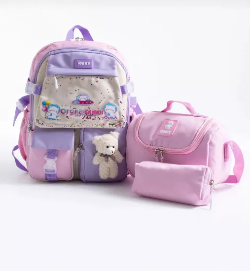 Kawaii Okul Çantası Seti – Sırt Çantası + Beslenme Çantası + Kalemlik