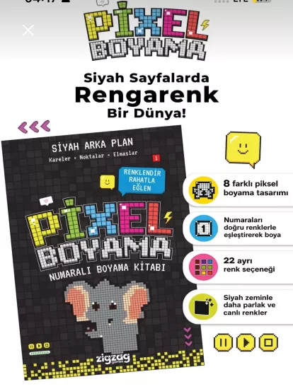 Pixel Boyama Büyükler 1 | Numaralı Boyama Kitabı – 8 Tasarım, 22 Renk Kodu