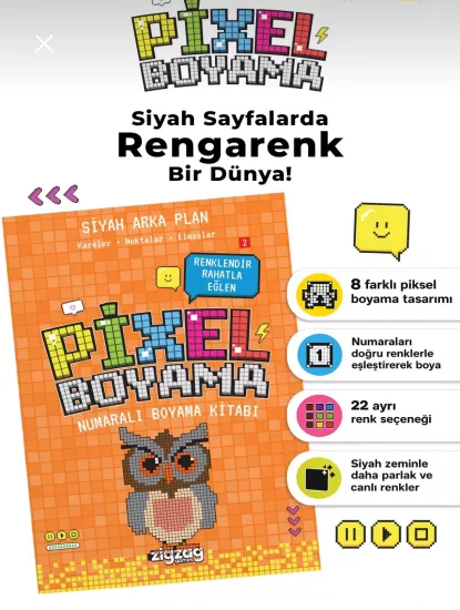 Pixel Boyama Büyükler 2 | Numaralı Boyama Kitabı – 8 Farklı Tasarım, 22 Renk Kodu