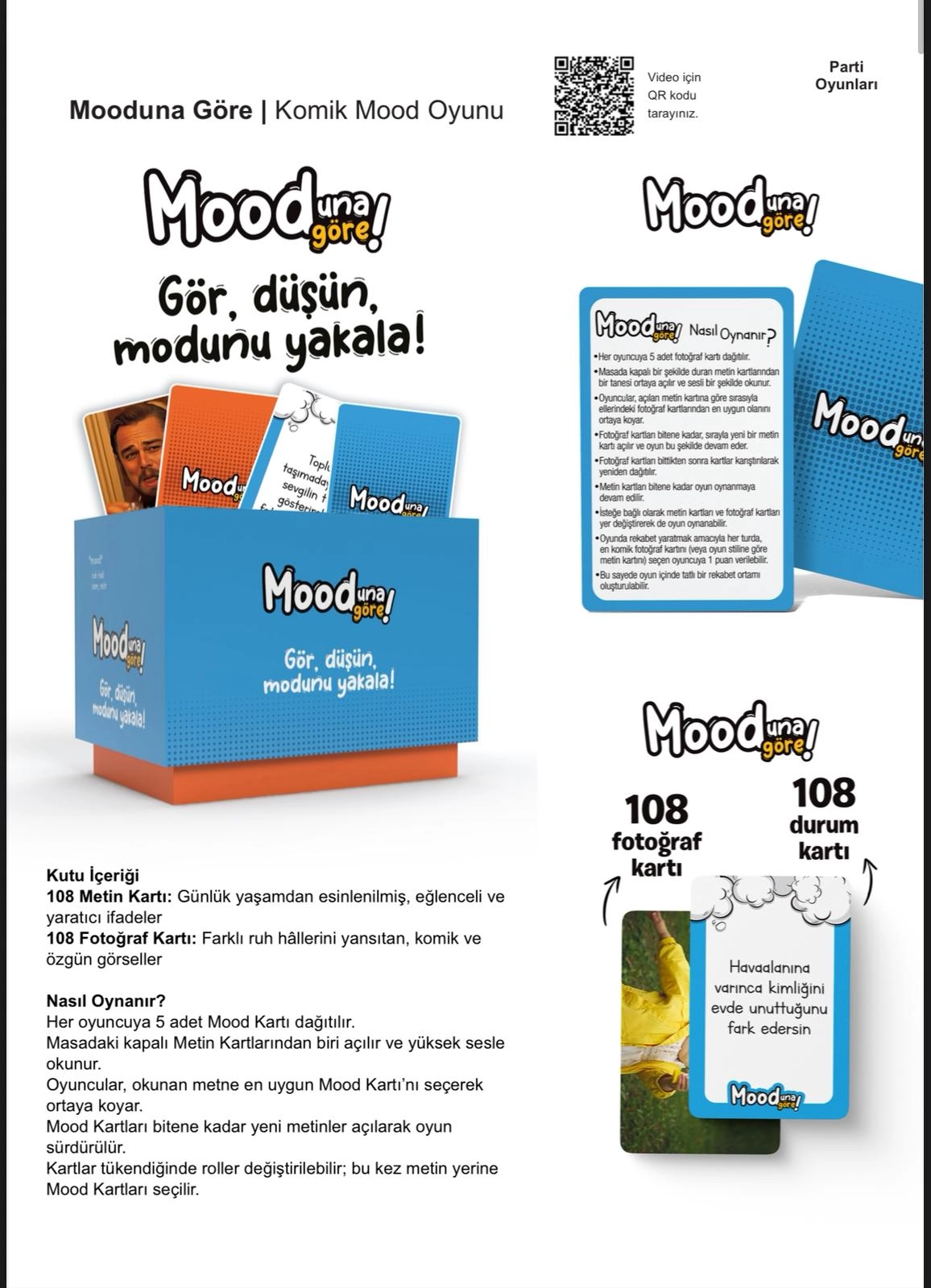 Mooduna Göre - Komik Mood Oyunu | Arkadaş & Aile İçin Kutu Oyunu | Kart Oyunu | 216 Kart