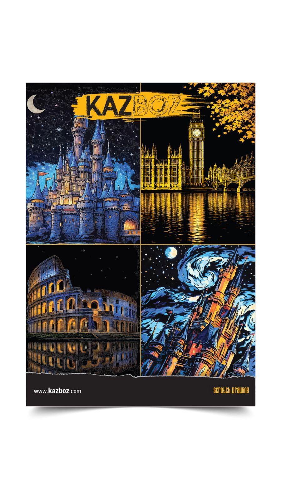 アート・デザイン・音楽 AZAADi: 47 Stories from '47 Kazboz Scratch Art - Kazıma Sanatı Hobi Seti 3 - Sobien Toptan