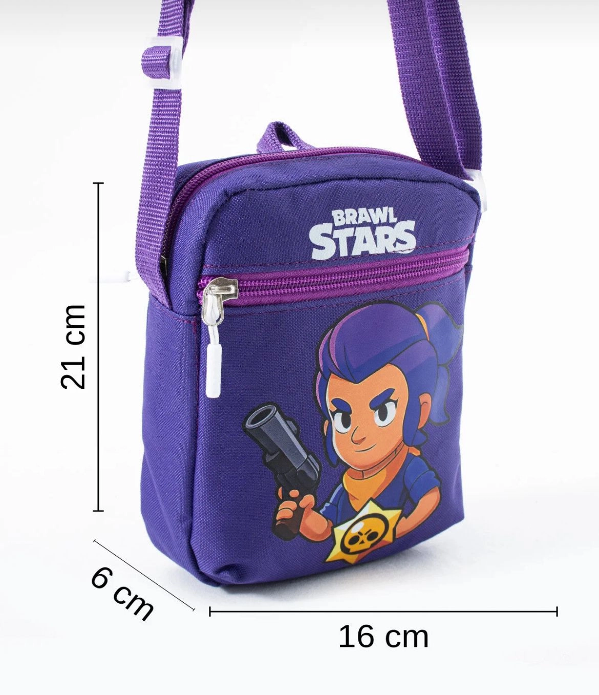 Brawl Stars Shelly Çocuk Omuz Çantası – 3 Bölmeli – Su Geçirmez Kumaş (21×16×6 cm)