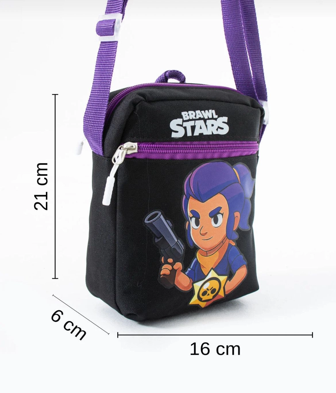 Brawl Stars Shelly Çocuk Omuz Çantası – 3 Bölmeli – Su Geçirmez Kumaş (21×16×6 cm)
