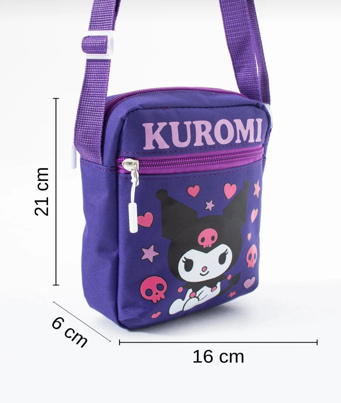  Kuromi Çocuk Omuz Çantası – 3 Bölmeli – Su Geçirmez Kumaş (21×16×6 cm)