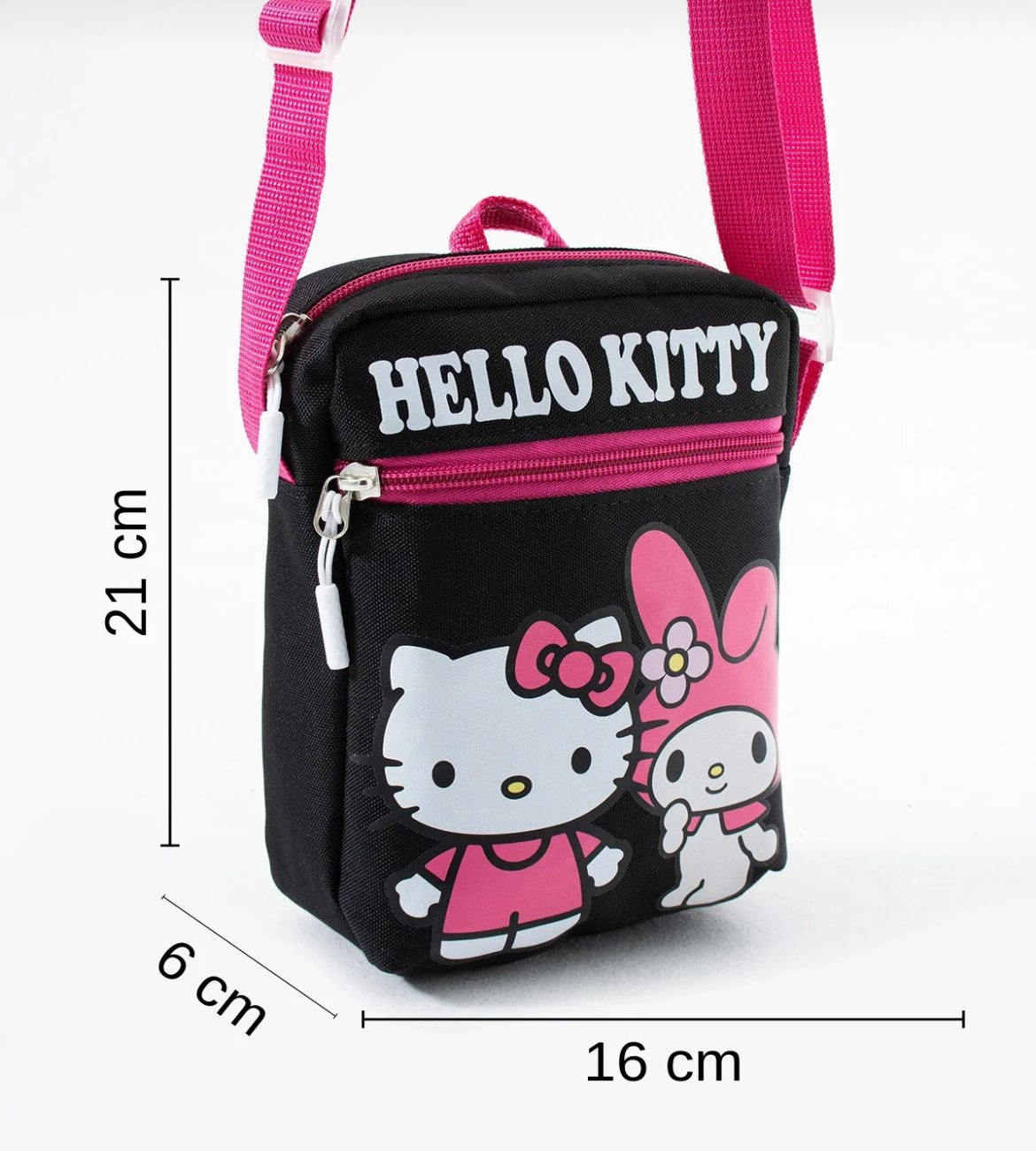 Hello Kitty Melody Çocuk Omuz Çantası – 3 Bölmeli – Su Geçirmez Kumaş (21×16×6 cm)