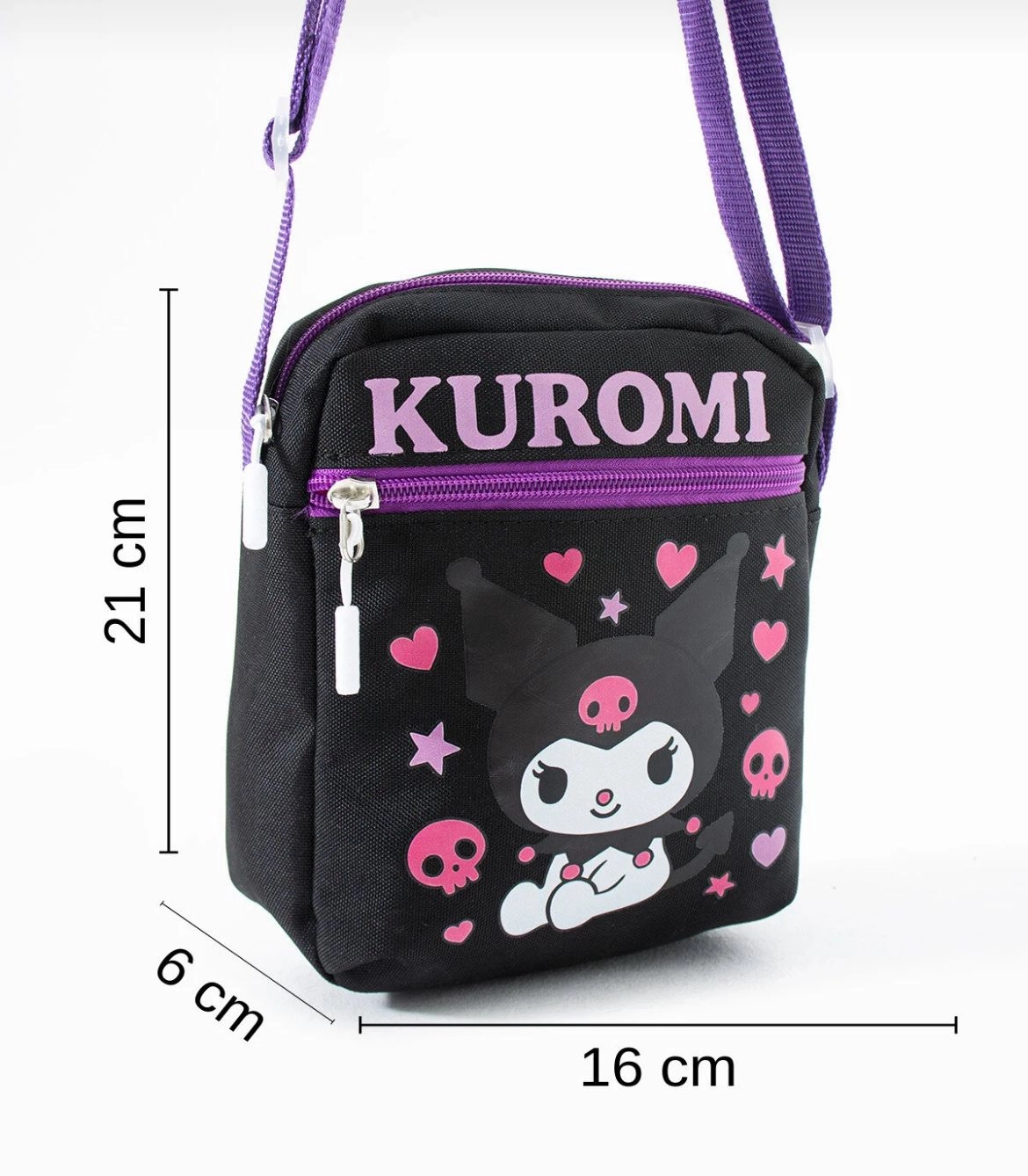 Kuromi Çocuk Omuz Çantası – 3 Bölmeli – Su Geçirmez Kumaş (21×16×6 cm)