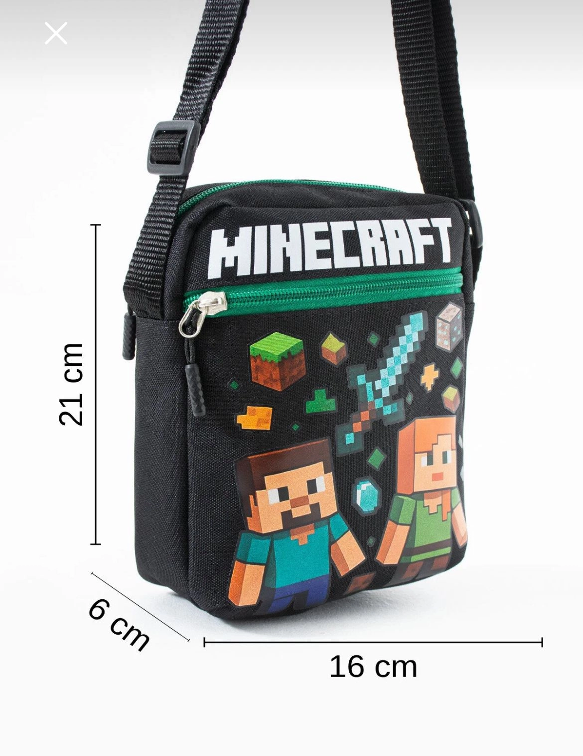 Mine Alex Steve Çocuk Omuz Çantası – 3 Bölmeli – Su Geçirmez Kumaş (21×16×6 cm)