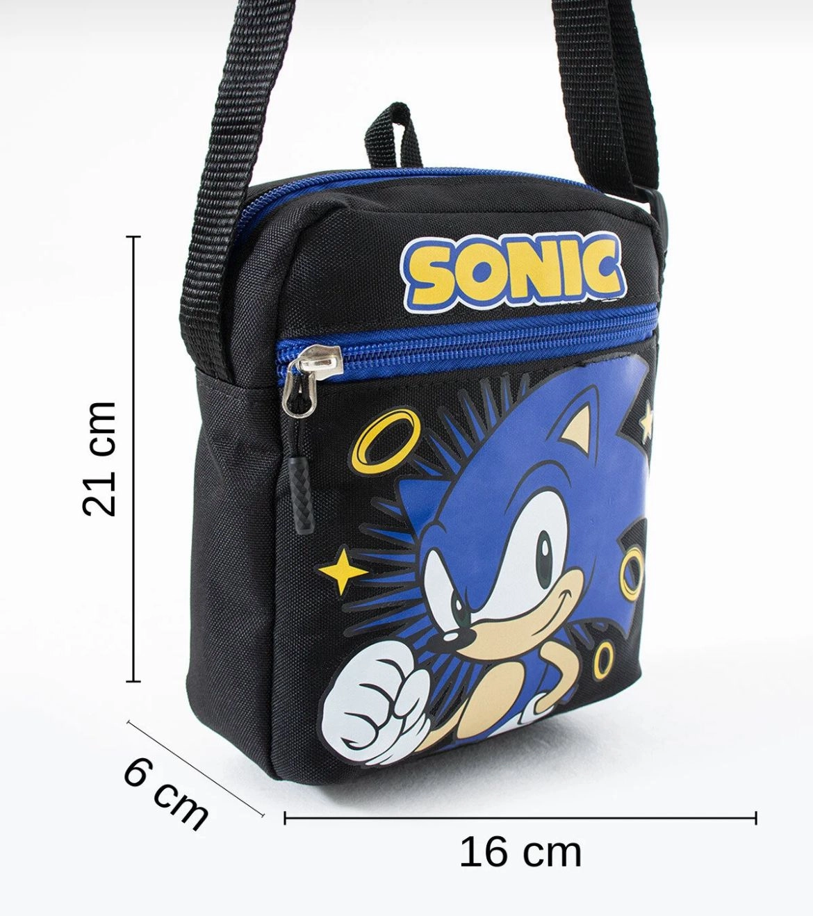 Sonic the Hedgehog Çocuk Omuz Çantası – 3 Bölmeli – Su Geçirmez Kumaş (21×16×6 cm)