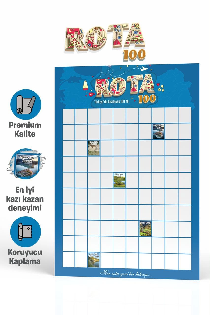 Rota 100 Kazı Kazan Poster | Türkiye Gezi Rotası Posteri | Gezginlere Hediye Stand Hediyelidir