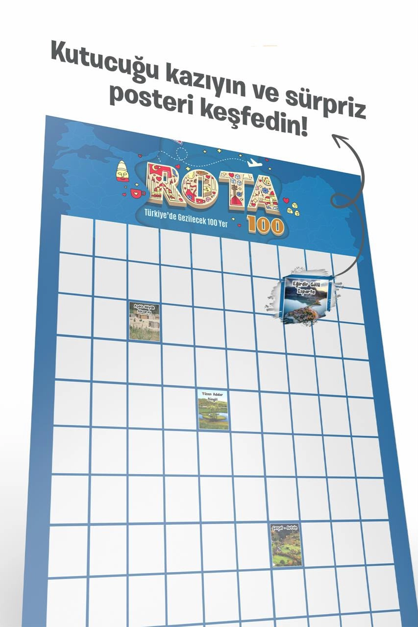 Rota 100 Kazı Kazan Poster | Türkiye Gezi Rotası Posteri | Gezginlere Hediye Stand Hediyelidir