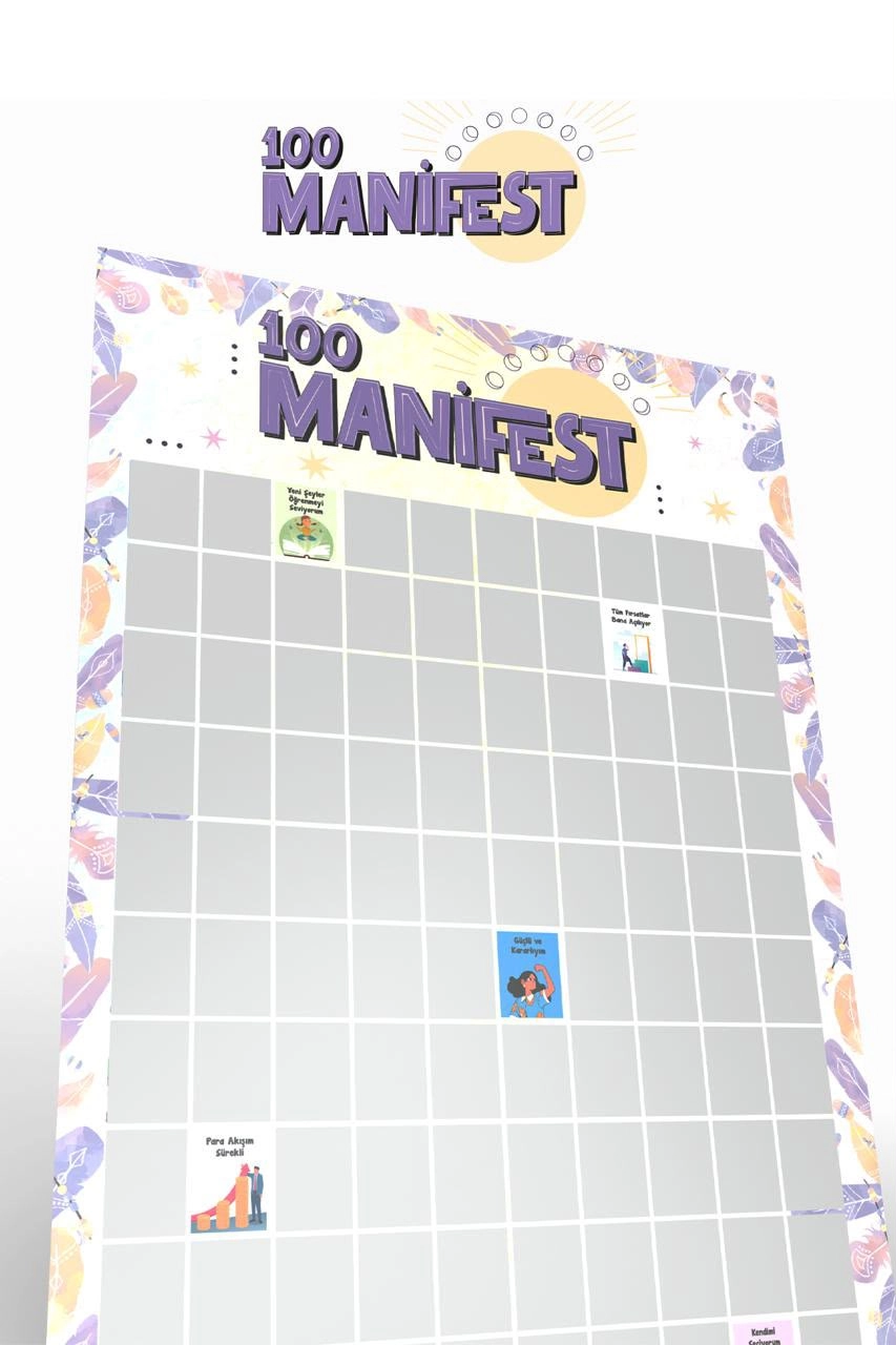 Manifest 100 Kazı Kazan Poster | Motivasyon ve Kişisel Gelişim Posteri | İyi Hisset İyiye Odaklan - Stand Hediyeli