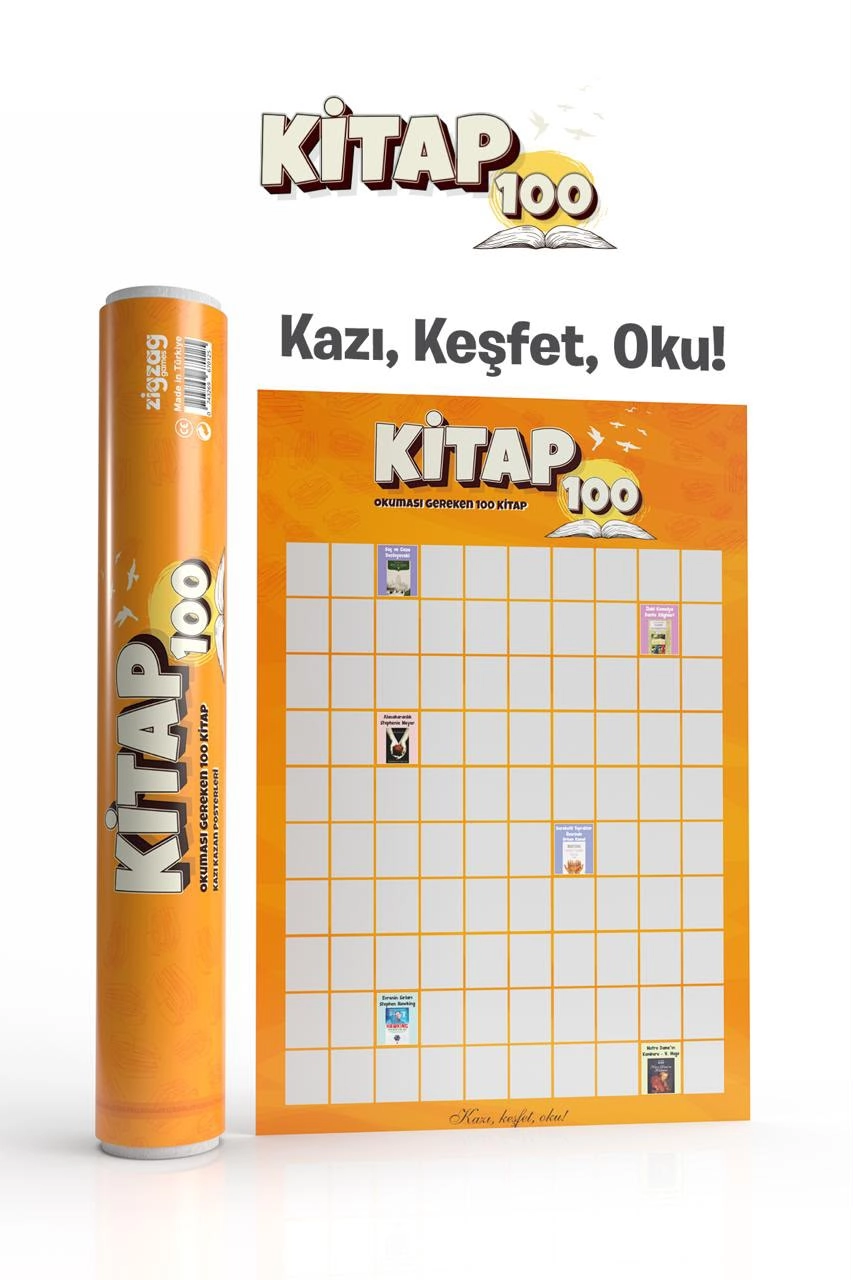 Kitap 100 Kazı Kazan Poster | Okuma Listesi Takip Posteri | Kitapseverlere Hediye- Stand Hediyeli
