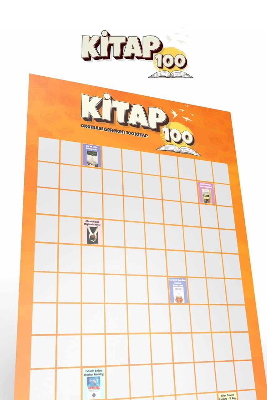 Kitap 100 Kazı Kazan Poster | Okuma Listesi Takip Posteri | Kitapseverlere Hediye- Stand Hediyeli