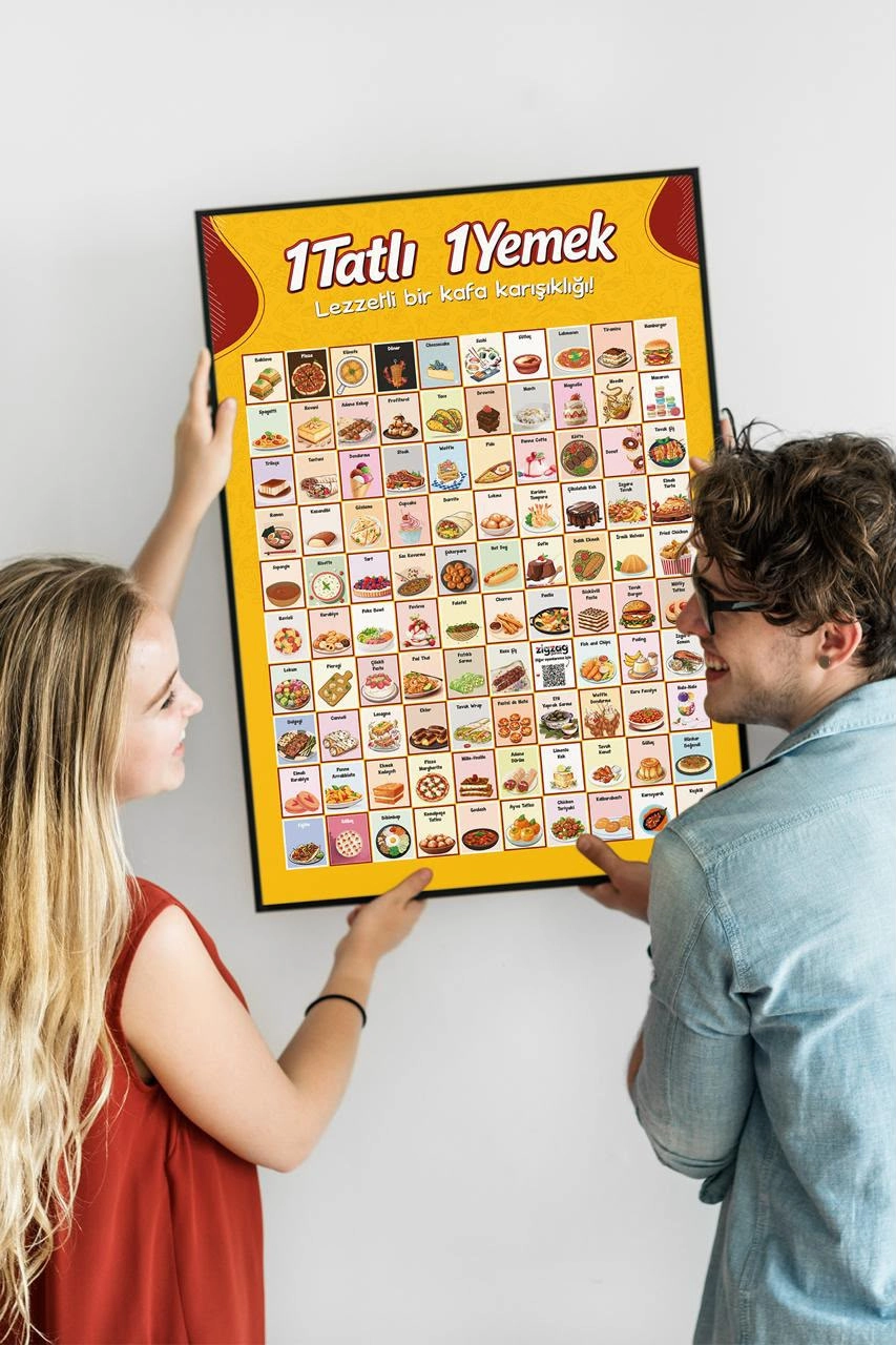  1 Tatlı 1 Yemek – Yemek Temalı Eğlenceli | Özel Kazı Kazan Poster-Stand Hediyeli