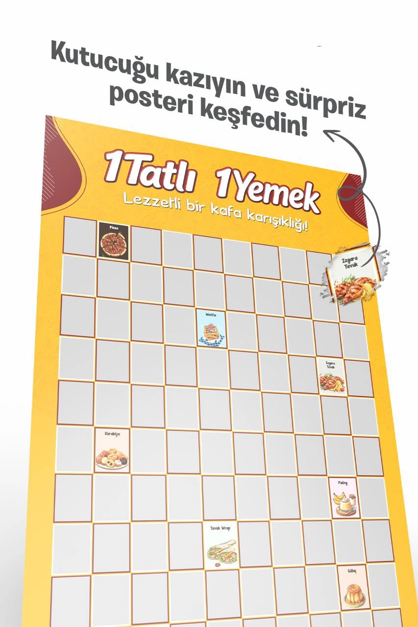  1 Tatlı 1 Yemek – Yemek Temalı Eğlenceli | Özel Kazı Kazan Poster-Stand Hediyeli