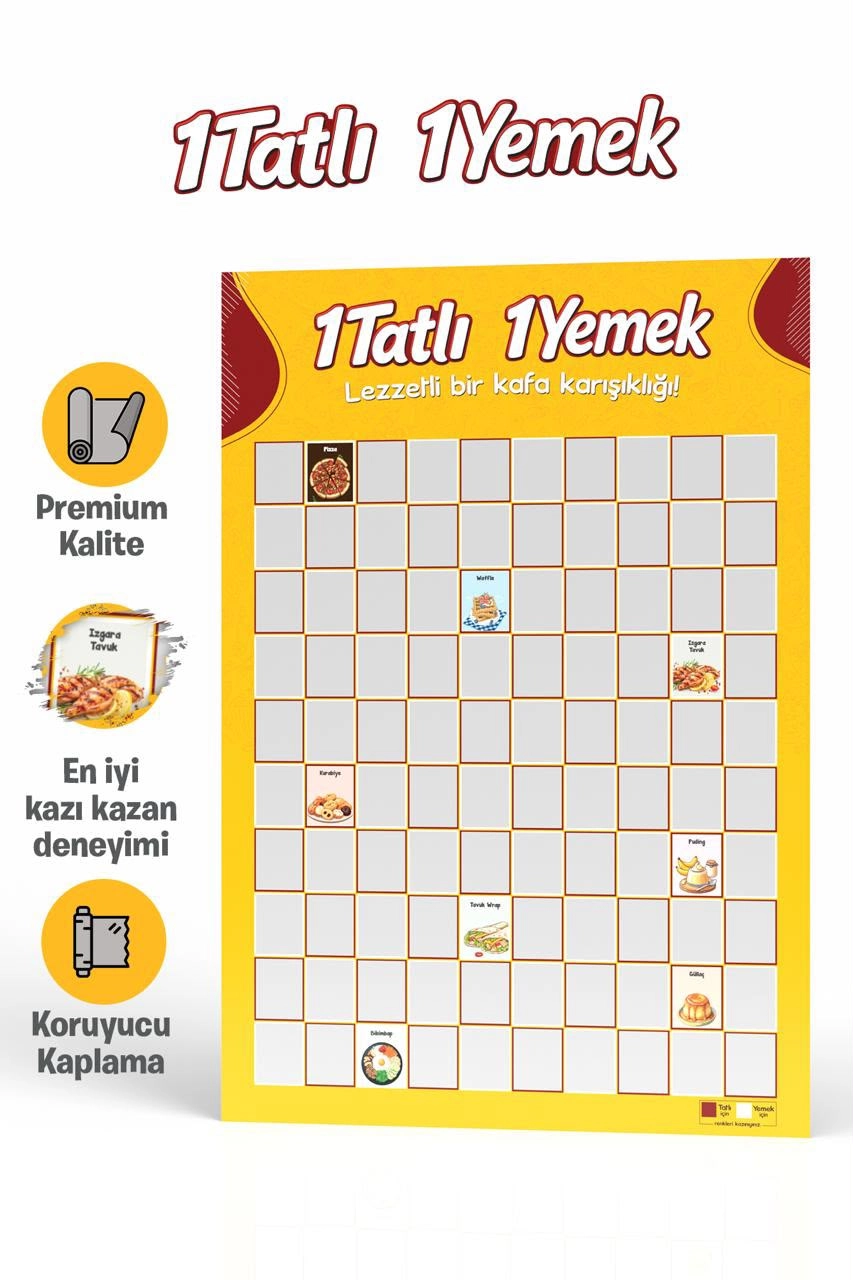  1 Tatlı 1 Yemek – Yemek Temalı Eğlenceli | Özel Kazı Kazan Poster-Stand Hediyeli