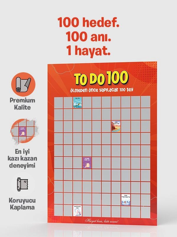  To Do 100 | Ölmeden Önce Yapılacak 100 Şey | Özel Kazı Kazan Poster-Stand Hediyeli