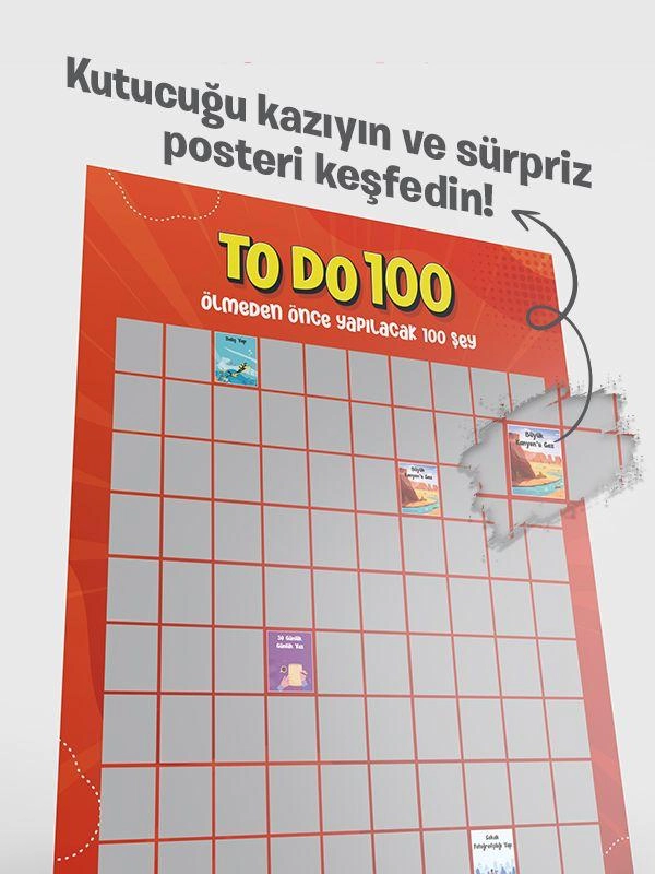  To Do 100 | Ölmeden Önce Yapılacak 100 Şey | Özel Kazı Kazan Poster-Stand Hediyeli