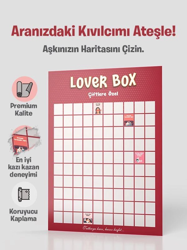 Lover Box Çiftlere Özel | Partnerinle Yapılacak 100 Yetişkinlere Özel Aktivite | Kazı Kazan Poster-Stand Hediyeli