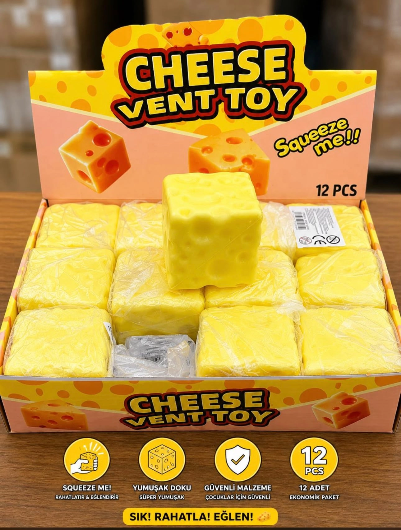 Cheese Peynir Sukuşi Tasarımlı Viral Sıkılabilir Stres Oyuncağı – Yumuşak Duyusal Fidget Squeez Me Squishy Oyuncak
