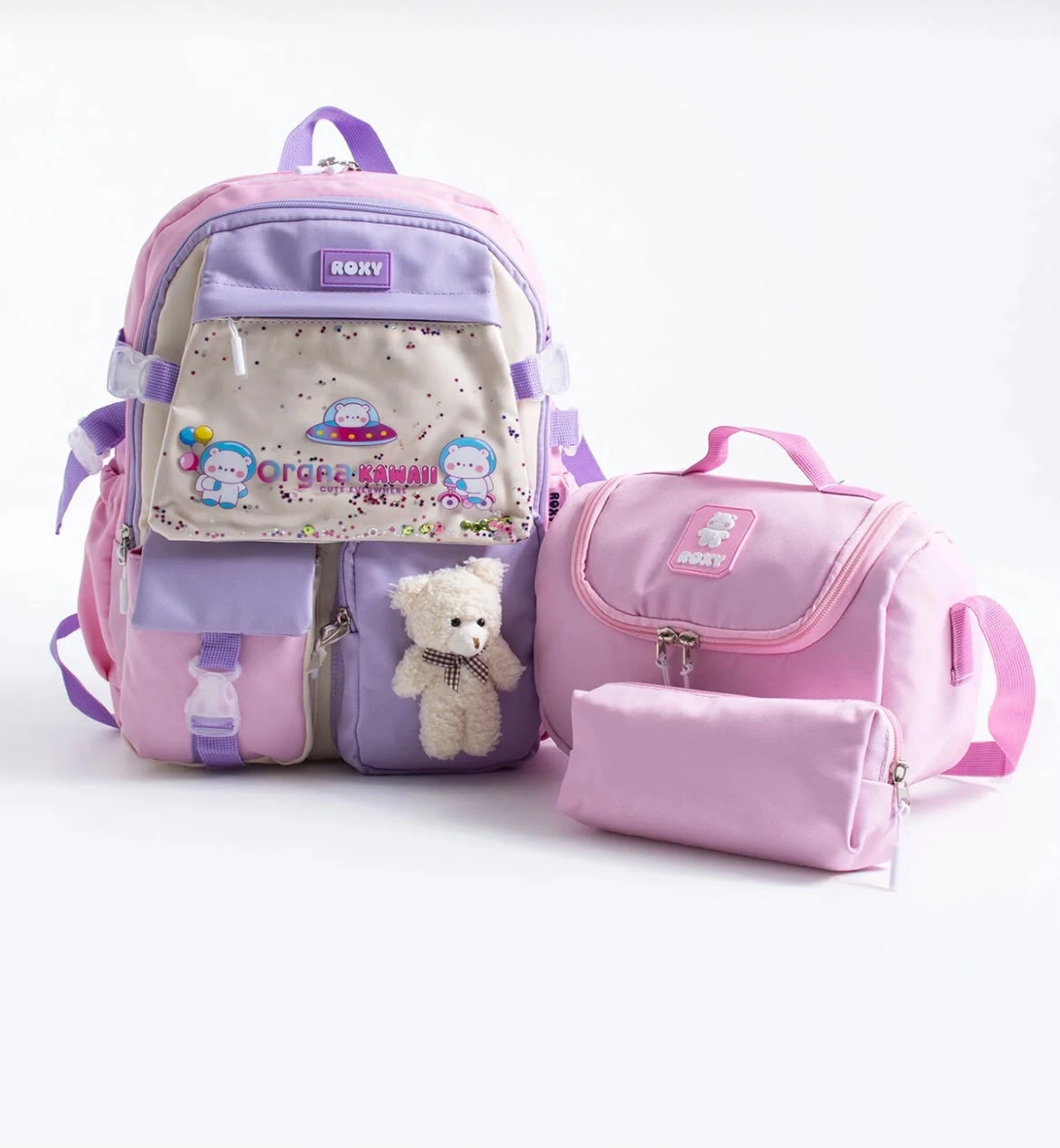 Kawaii Okul Çantası Seti – Sırt Çantası + Beslenme Çantası + Kalemlik