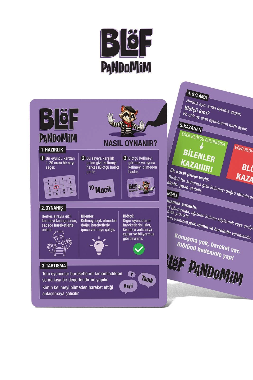 Blöf: Pandomim Kart Oyunu | 3-6 Kişilik Konuşmadan Anlatma ve Blöf Oyunu, 12+ Yaş