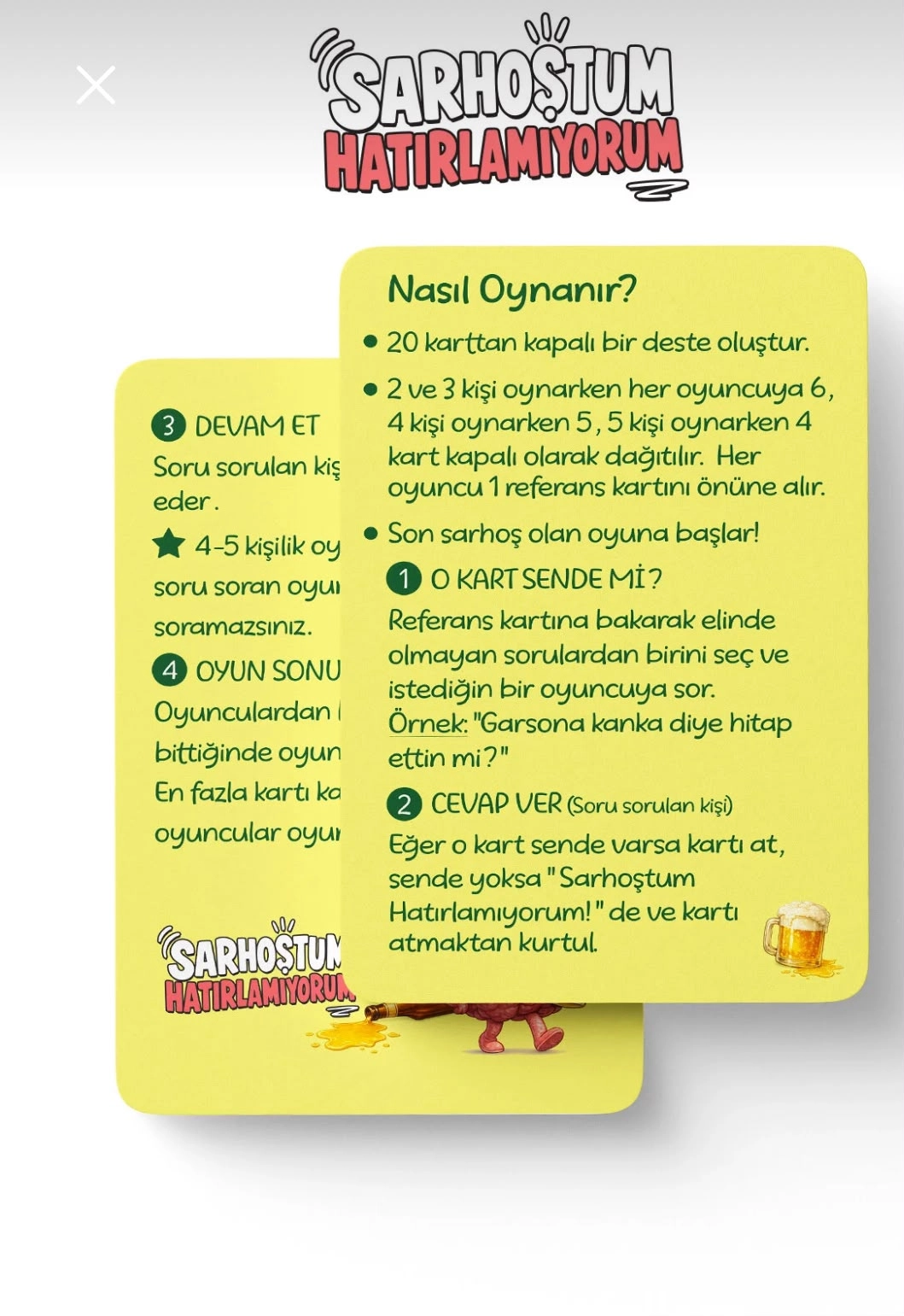 Sarhoştum Hatırlamıyorum +18 Yetişkin Parti Kart Oyunu