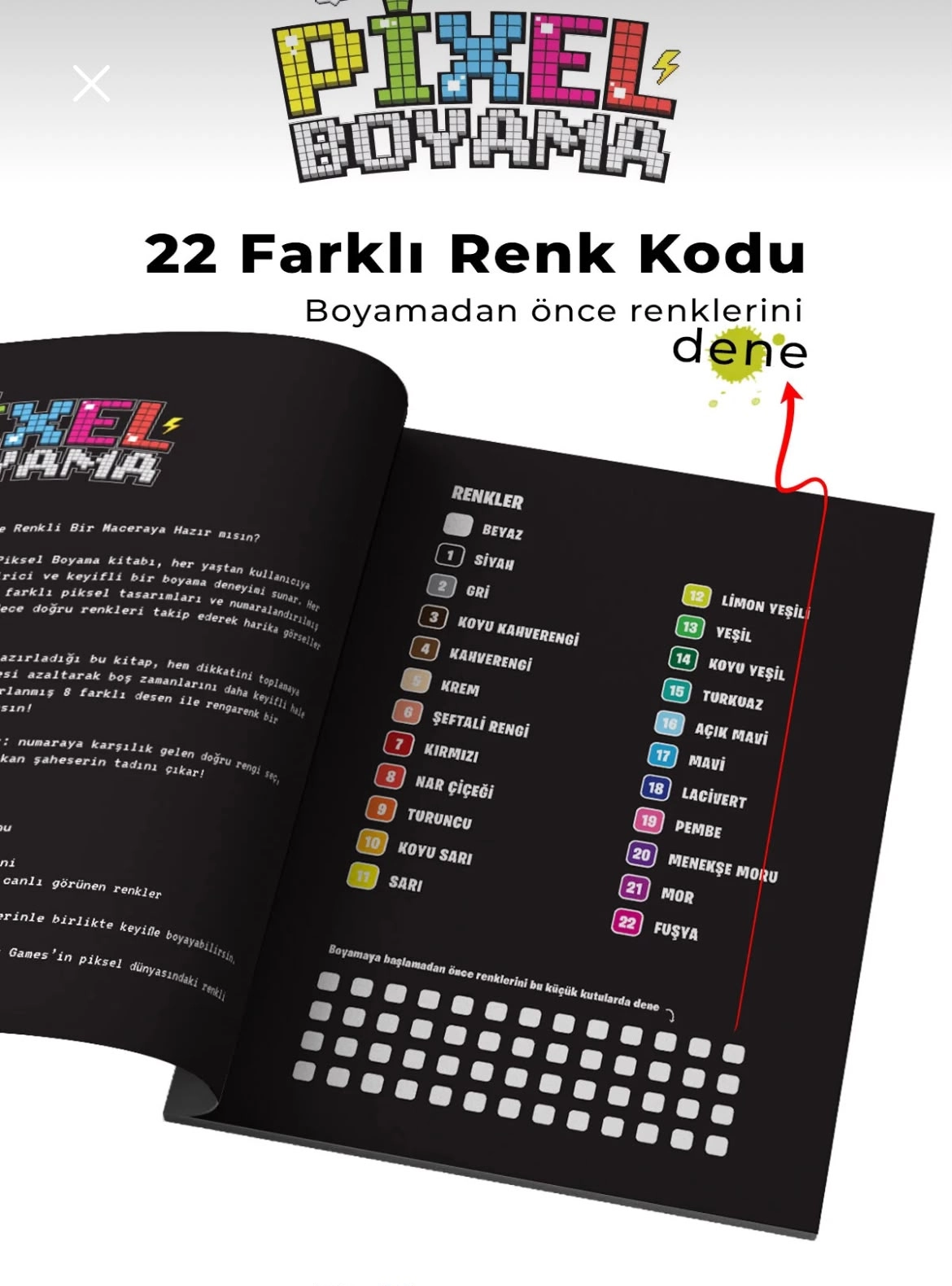 Pixel Boyama Büyükler 1 | Numaralı Boyama Kitabı – 8 Tasarım, 22 Renk Kodu
