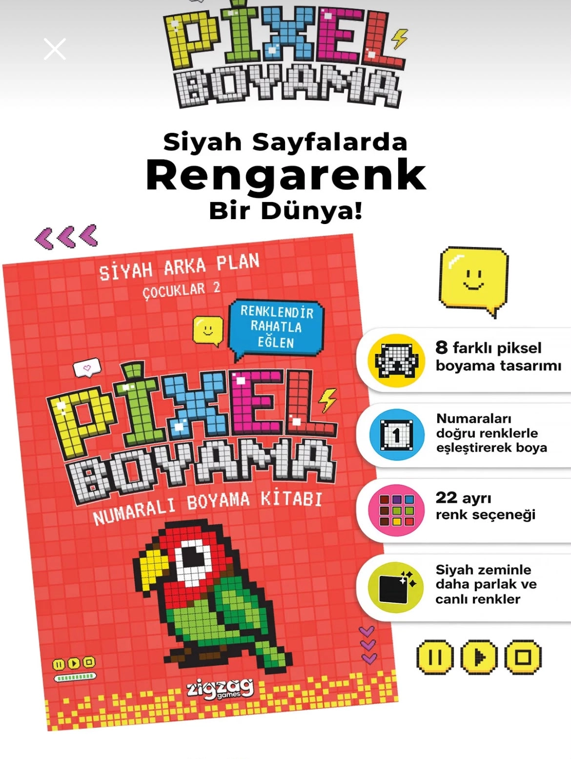Pixel Boyama Çocuklar 2 | Numaralı Boyama Kitabı – 8 Farklı Tasarım, 6+ Yaş